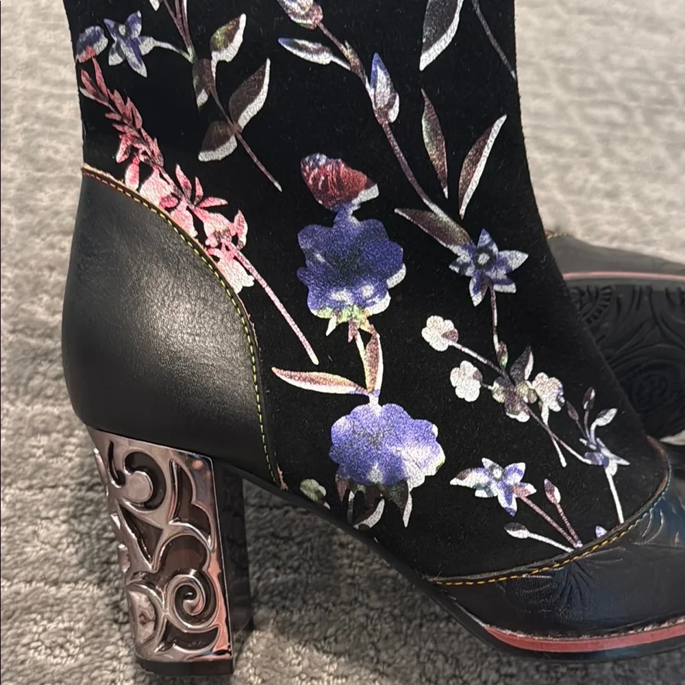 GUC L'ARTISTE Gaga Mid-Calf Leather Boots in Black & Multicolor size 39 - Picture 10 of 12